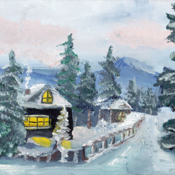 Malarstwo zatytułowany „Домик в зимнем лесу” autorstwa Елизавета Вазэ, Oryginalna praca, Olej