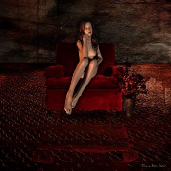 Arts numériques intitulée "Le fauteuil rouge" par Fabienne Botte " Febee", Œuvre d'art originale, Peinture numérique