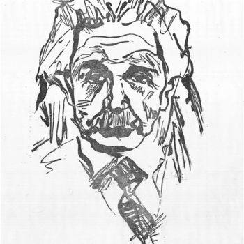 Отпечатки и Гравюры под названием "Einstein 1" - Fedor Oleynik, Подлинное произведение искусства, ксилография