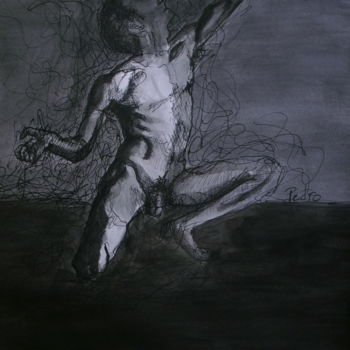 Dibujo titulada "Autorretrato agacha…" por Federico Pedro, Obra de arte original, Tinta