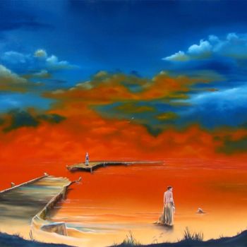 Painting titled "Lake of Fire" by Dj Fedeli, Original Artwork, Oil