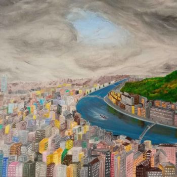 Painting titled "Vue de Lyon" by Feedeluz, Original Artwork, Acrylic