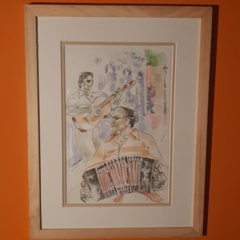 Drawing titled "Tango de calle" by Feder, Original Artwork, Watercolor