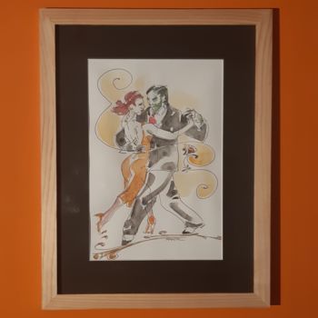 Dessin intitulée "Tango bien abrazado" par Feder, Œuvre d'art originale, Aquarelle