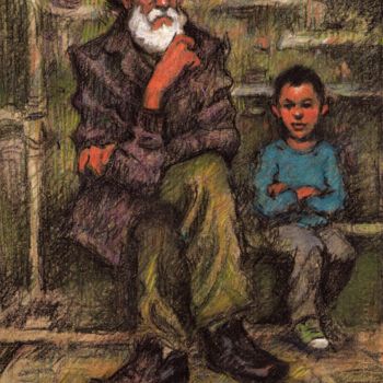 Dessin intitulée "Le vieil homme et l…" par Federico Milano, Œuvre d'art originale, Pastel
