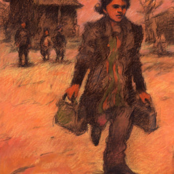 Pintura intitulada "Quitter le village" por Federico Milano, Obras de arte originais, Pastel