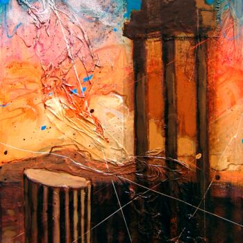 Painting titled "Rovine al tramonto" by Federico Pisciotta, Original Artwork, Oil Mounted on Wood Stretcher frame