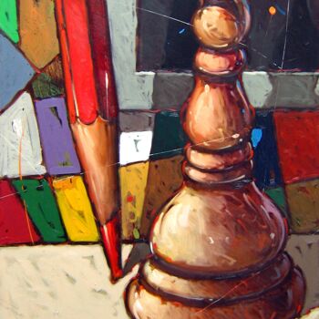 Pintura titulada "Scacchi I (l'alfier…" por Federico Pisciotta, Obra de arte original, Oleo Montado en Bastidor de camilla d…