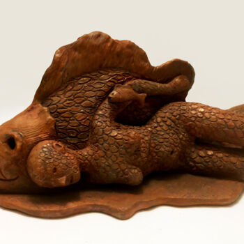 Sculpture titled "Donna e pesce (madr…" by Federico Womb, Original Artwork, Terra cotta