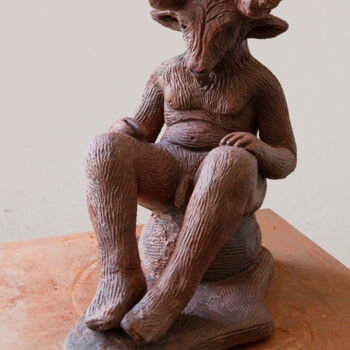 Sculpture titled "UOMO ARIETE" by Federico Womb, Original Artwork, Terra cotta