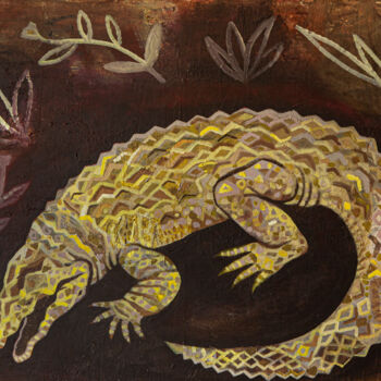 Painting titled "the yellow crocodile" by Federico Womb, Original Artwork, Oil