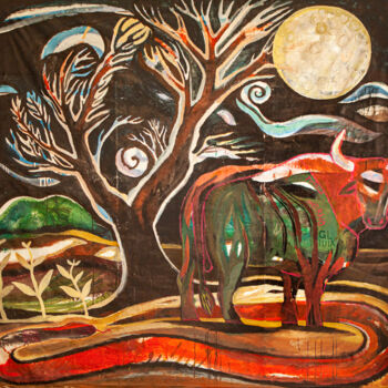 Schilderij getiteld "toro e serpente in…" door Federico Womb, Origineel Kunstwerk, Olie