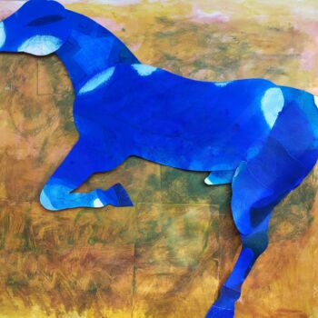Collages getiteld "Blue horse" door Federico Womb, Origineel Kunstwerk, Acryl