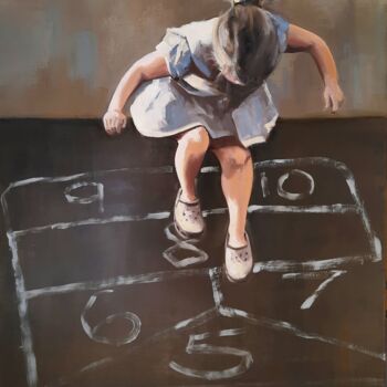 Painting titled "HOPSCOTCH" by Federika Di Maggio, Original Artwork, Oil Mounted on Wood Stretcher frame