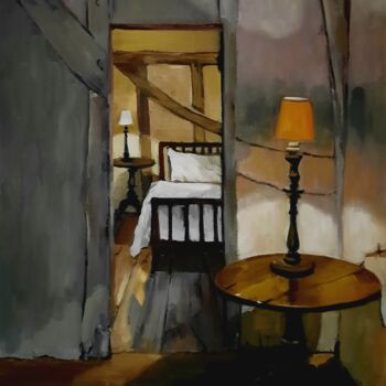 Painting titled "LA CHAMBRE JAUNE" by Federika Di Maggio, Original Artwork, Oil Mounted on Wood Stretcher frame