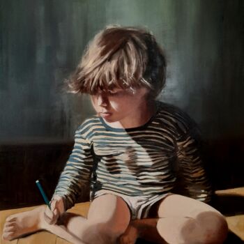 Painting titled "BOREDOM" by Federika Di Maggio, Original Artwork, Oil Mounted on Wood Stretcher frame