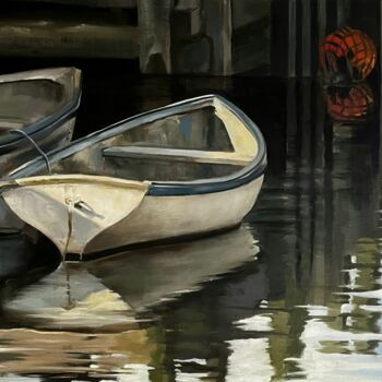 Painting titled "QUAI OUEST" by Federika Di Maggio, Original Artwork, Oil Mounted on Cardboard