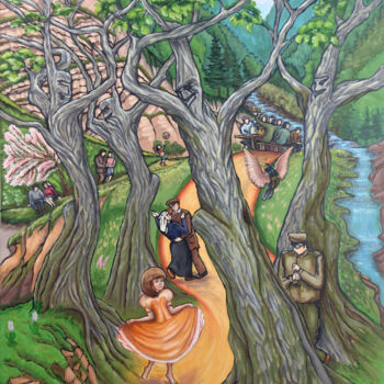 Painting titled "Dancing oaks" by Fedor Aseev, Original Artwork, Oil