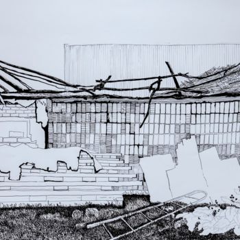 Рисунок под названием "Обугленный дом" - Егор Федоров, Подлинное произведение искусства, Шариковая ручка