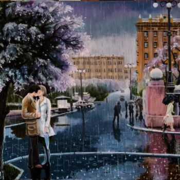 Malarstwo zatytułowany „Сиреневый дождь” autorstwa Anatoly Fedorov, Oryginalna praca, Olej Zamontowany na Inny sztywny panel