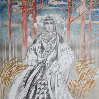 Drawing titled "Красная Елена" by Aleksandra Fedoruk, Original Artwork, Pencil