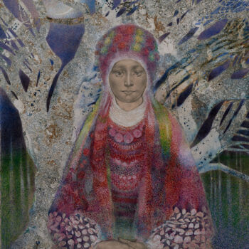 Painting titled "In winter" by Aleksandra Fedoruk, Original Artwork, Oil Mounted on Glass