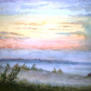 Painting titled "Закат в тумане." by Fedor, Original Artwork, Oil