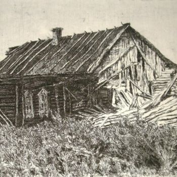 Printmaking titled "Старый дом" by Fedor, Original Artwork, Engraving