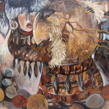 Painting titled "Shaman" by Fedor Zubkov, Original Artwork, Oil Mounted on Cardboard