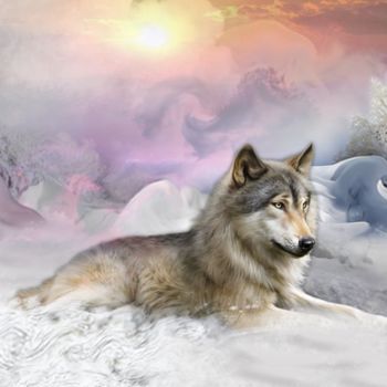 Arts numériques intitulée "N55. Un loup dans l…" par Christine, Œuvre d'art originale, Peinture numérique