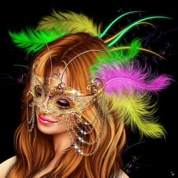 Arts numériques intitulée "508 Femme masquée" par Christine, Œuvre d'art originale, Peinture numérique