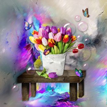 Arts numériques intitulée "527  Fleurs" par Christine, Œuvre d'art originale, Peinture numérique