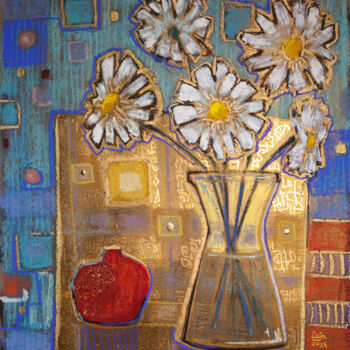 Malerei mit dem Titel ""Morning camomiles"" von Fefa Koroleva, Original-Kunstwerk, Pastell