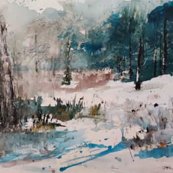 Malerei mit dem Titel "Walk in the snow" von Jan Fekete, Original-Kunstwerk, Acryl