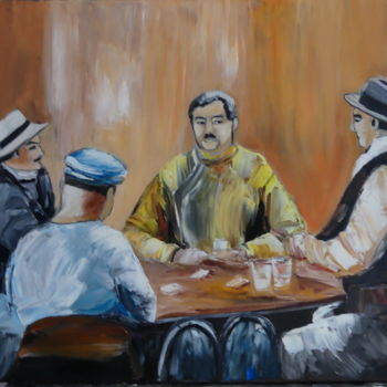 Painting titled "Partie de cartes" by Felicia Butel, Original Artwork, Oil