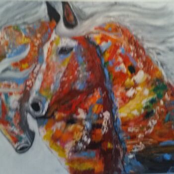 Painting titled "Chevaux multicolores" by Felicia Butel, Original Artwork, Oil