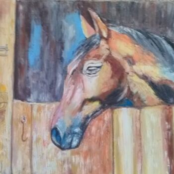 Peinture intitulée "cheval à l'écurie" par Felicia Butel, Œuvre d'art originale, Huile