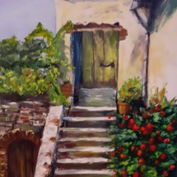 Painting titled "Montée d'escaliers" by Felicia Butel, Original Artwork, Oil