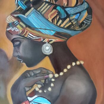 Schilderij getiteld "Africaine" door Felicia Butel, Origineel Kunstwerk, Olie