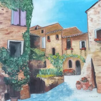 Painting titled "village" by Felicia Butel, Original Artwork, Oil