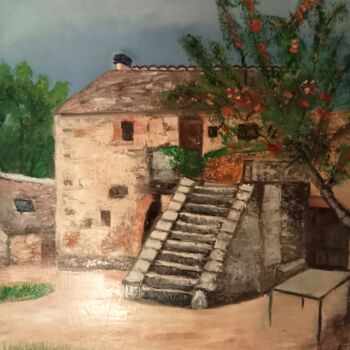 Painting titled "Vieille grange" by Felicia Butel, Original Artwork, Oil