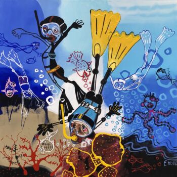Картина под названием "The Underwater world" - Feliciana More, Подлинное произведение искусства, Масло Установлен на Деревян…