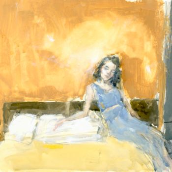 Painting titled "Waiting In The Hote…" by Felipe Echevarria, Original Artwork, Gouache