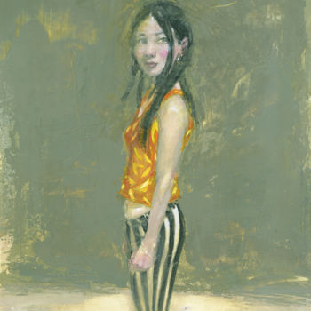 「Shione In Stripes」というタイトルの絵画 Felipe Echevarriaによって, オリジナルのアートワーク, グワッシュ水彩画