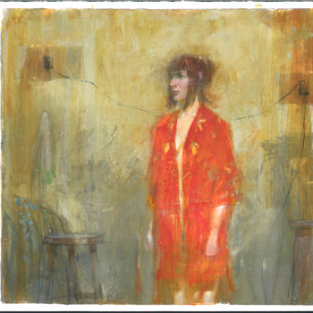 Malerei mit dem Titel "Orange Robe" von Felipe Echevarria, Original-Kunstwerk, Aquarell