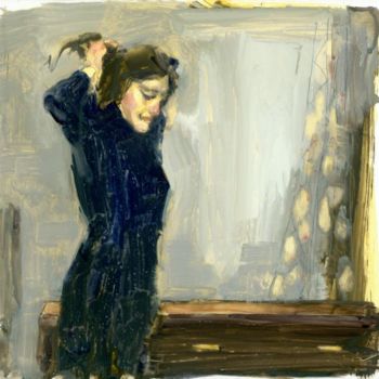 Schilderij getiteld "Woman Tying Her Hair" door Felipe Echevarria, Origineel Kunstwerk, Aquarel