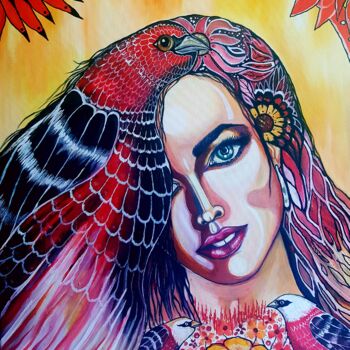 Painting titled "Mujer de rojo" by Felon, Original Artwork, Acrylic
