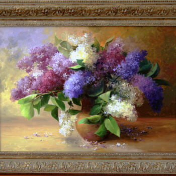Painting titled "stillife of lilac" by Jan Bartkevich, Original Artwork, Oil