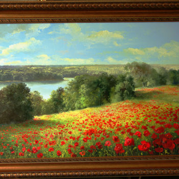 Painting titled "landscape of poppey" by Jan Bartkevich, Original Artwork, Oil