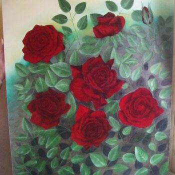 Painting titled "Rosas vermelhas ( p…" by Fernanda Emmanuelle Nanda, Original Artwork, Oil